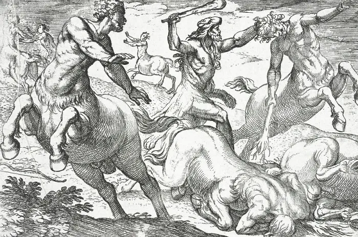 Framed Print : Hercules and the Centaurs, 1608. Creators: Nicolaus van Aelst, Antonio Tempesta Framed Print : Hercules and the Centaurs, 1608. Creators: Nicolaus van Aelst, Antonio Tempesta