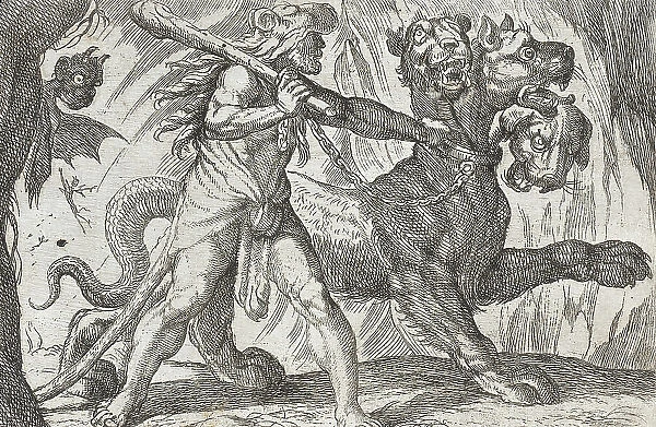 Hercules and Cerberus, 1608. Creators: Antonio Tempesta, Nicolaus van Aelst