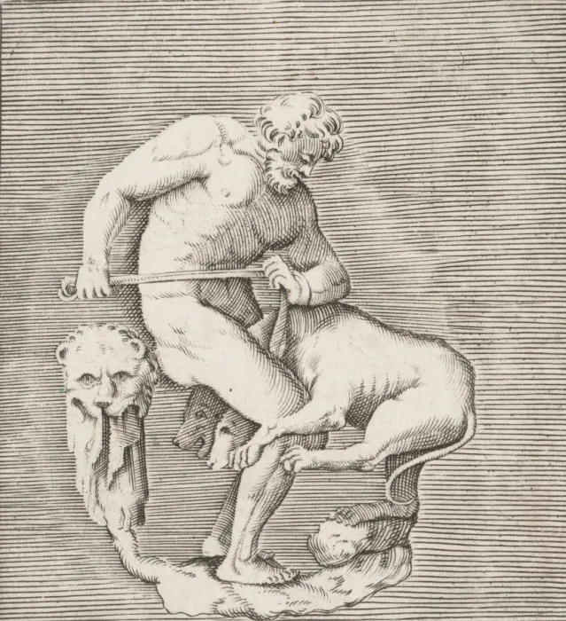 Framed Print : Hercules and Cerberus, published ca. 1599-1622. published ca. 1599-1622. Creator: Anon Framed Print : Hercules and Cerberus, published ca. 1599-1622. published ca. 1599-1622. Creator: Anon