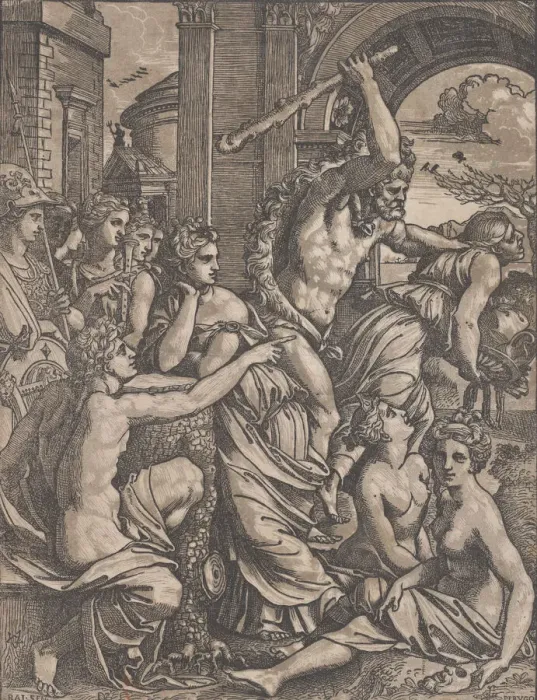 Framed Print : Hercules chasing Avarice from the Temple of the Muses, ca. 1520-27. Creator: Ugo da Carpi Framed Print : Hercules chasing Avarice from the Temple of the Muses, ca. 1520-27. Creator: Ugo da Carpi