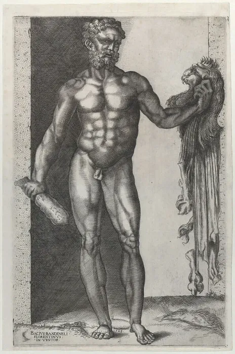 Framed Print : Hercules with his Club and Lion Skin, 1548. Creator: Anon Framed Print : Hercules with his Club and Lion Skin, 1548. Creator: Anon