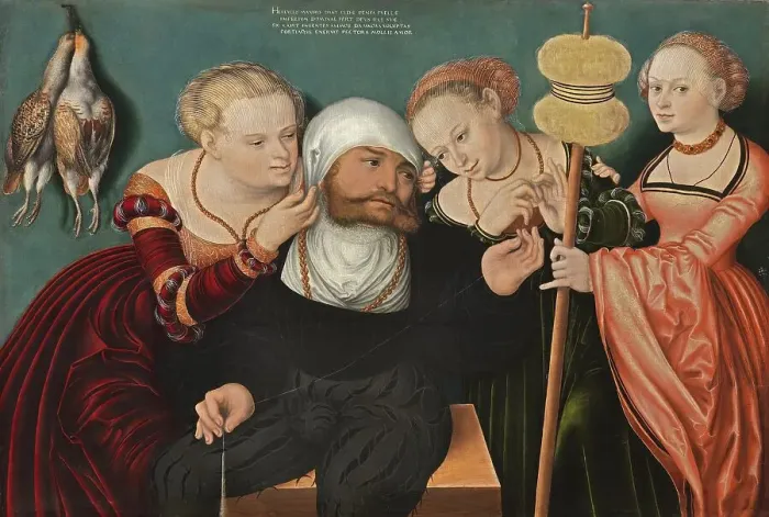 Framed Print : Hercules at the Court of Omphale, 1537. Creators: Hans Cranach, Lucas Cranach the Elder Framed Print : Hercules at the Court of Omphale, 1537. Creators: Hans Cranach, Lucas Cranach the Elder