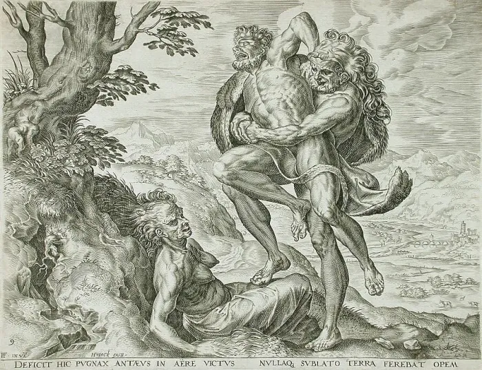 Framed Print : Hercules defeats Antaeus, 1563. Creators: Cornelis Cort, Hieronymus Cock Framed Print : Hercules defeats Antaeus, 1563. Creators: Cornelis Cort, Hieronymus Cock