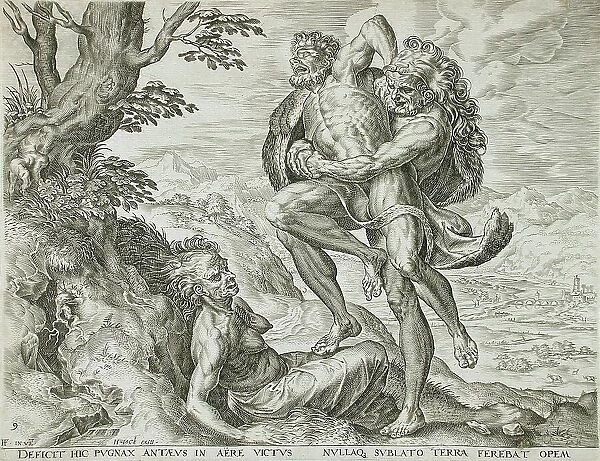 Hercules defeats Antaeus, 1563. Creators: Cornelis Cort, Hieronymus Cock