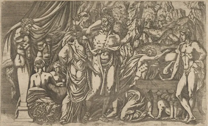 Framed Print : Hercules dressed as a woman, 1540-45. Creator: Antonio Fantuzzi Framed Print : Hercules dressed as a woman, 1540-45. Creator: Antonio Fantuzzi