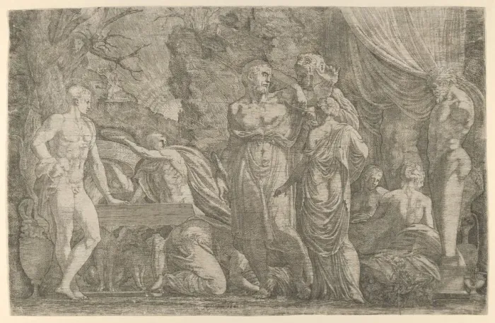 Framed Print : Hercules dressed as a Woman, 1540-56. Creator: Leon Davent Framed Print : Hercules dressed as a Woman, 1540-56. Creator: Leon Davent