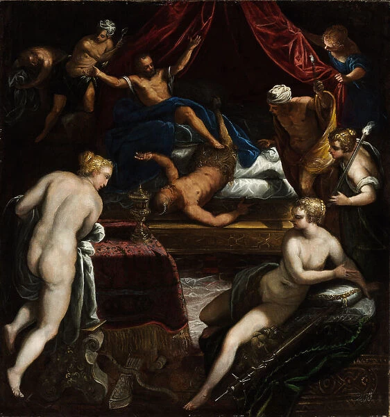 Hercules Expelling the Faun from Omphales Bed. Artist: Tintoretto, Jacopo (1518-1594)