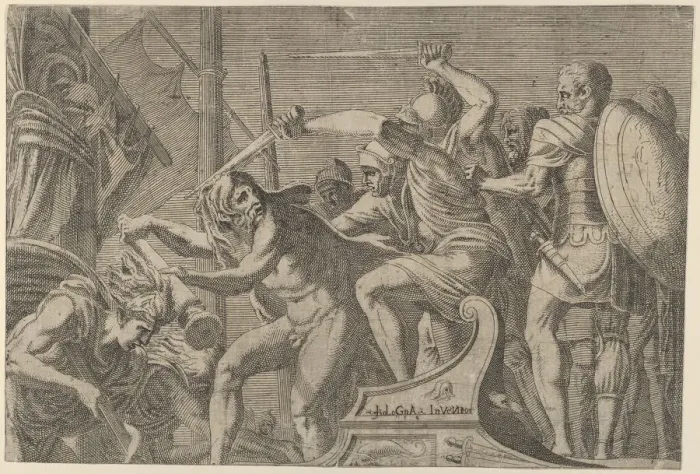Framed Print : Hercules Fighting Aboard The Argonauts Ship, ca. 1542-45. Creator: Leon Davent Framed Print : Hercules Fighting Aboard The Argonauts Ship, ca. 1542-45. Creator: Leon Davent