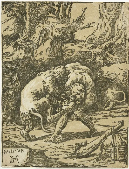 Framed Print : Hercules fighting the Nemean lion, 1540-1550. Creator: Niccolo Vicentino Framed Print : Hercules fighting the Nemean lion, 1540-1550. Creator: Niccolo Vicentino