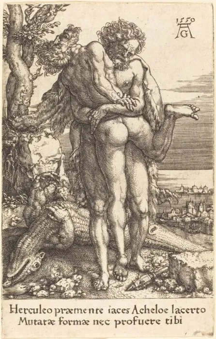Framed Print : Hercules Fighting the Rivergod Achelus, 1550. Creator: Heinrich Aldegrever Framed Print : Hercules Fighting the Rivergod Achelus, 1550. Creator: Heinrich Aldegrever