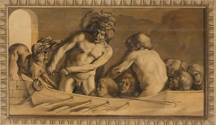 Framed Print : Hercules Gets Cerberus from the Underworld (Charon, the Ferryman of the Styx), 1645-1650. Creator: Jacob van Campen Framed Print : Hercules Gets Cerberus from the Underworld (Charon, the Ferryman of the Styx), 1645-1650. Creator: Jacob van Campen