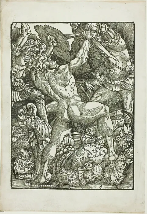 Framed Print : Hercules and the Giants, from Scenes from the Life of Hercules, c. 1528. Creator: Gabriel Salmon Framed Print : Hercules and the Giants, from Scenes from the Life of Hercules, c. 1528. Creator: Gabriel Salmon