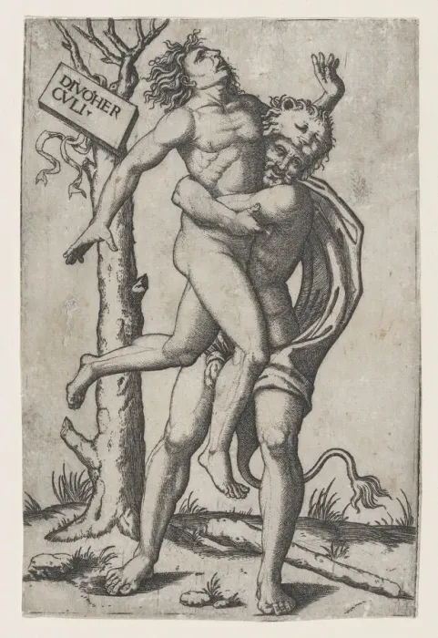 Framed Print : Hercules, grasping Antaeus at the waist with both arms and lifting him off his fe... ca. 1500-1550. Creator: Marcantonio Raimondi Framed Print : Hercules, grasping Antaeus at the waist with both arms and lifting him off his fe... ca. 1500-1550. Creator: Marcantonio Raimondi