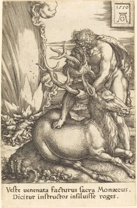 Framed Print : Hercules and the Hind, 1550. Creator: Heinrich Aldegrever Framed Print : Hercules and the Hind, 1550. Creator: Heinrich Aldegrever