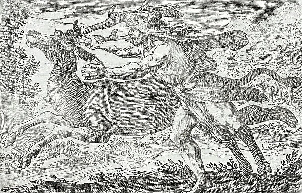 Hercules and the Hind of Mount Cerynea, 1608. Creators: Antonio Tempesta, Nicolaus van Aelst