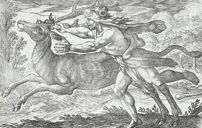 Framed Print : Hercules and the Hind of Mount Cerynea, 1608. Creators: Antonio Tempesta, Nicolaus van Aelst Framed Print : Hercules and the Hind of Mount Cerynea, 1608. Creators: Antonio Tempesta, Nicolaus van Aelst