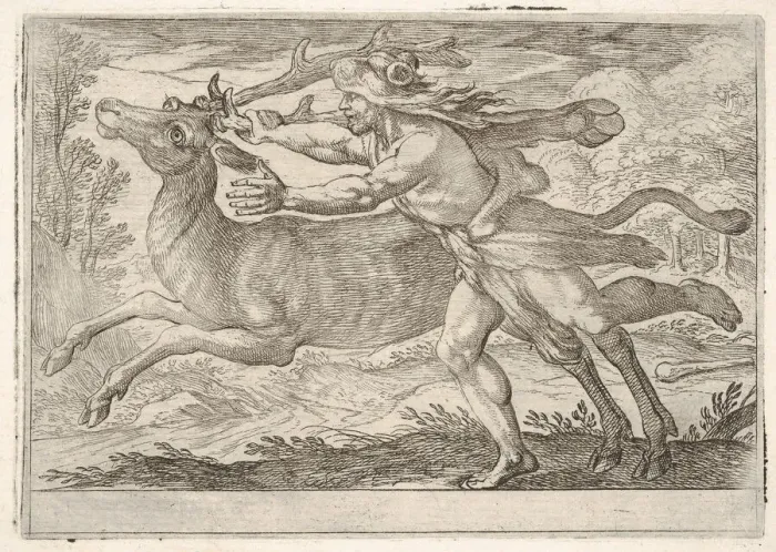 Framed Print : Hercules and the Hind of Mount Cerynea: Hercules strides alongside the hind Framed Print : Hercules and the Hind of Mount Cerynea: Hercules strides alongside the hind