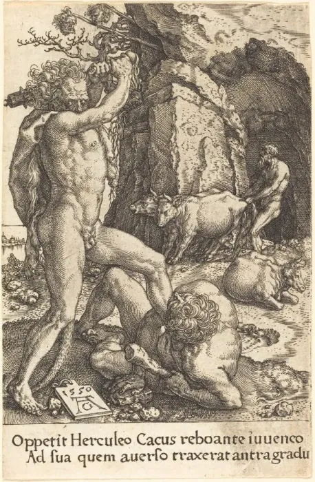Framed Print : Hercules Killing Cacus, 1550. Creator: Heinrich Aldegrever Framed Print : Hercules Killing Cacus, 1550. Creator: Heinrich Aldegrever