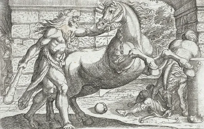 Framed Print : Hercules and the Mares of Diomedes, 1608. Creators: Antonio Tempesta, Nicolaus van Aelst Framed Print : Hercules and the Mares of Diomedes, 1608. Creators: Antonio Tempesta, Nicolaus van Aelst