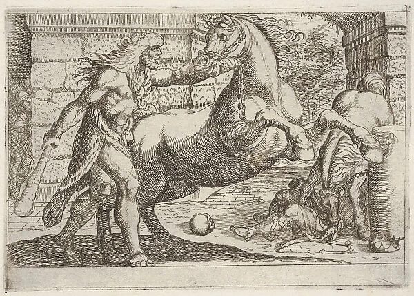 Hercules and the Mares of Diomedes: Hercules grasps the bridle of a rearing horse