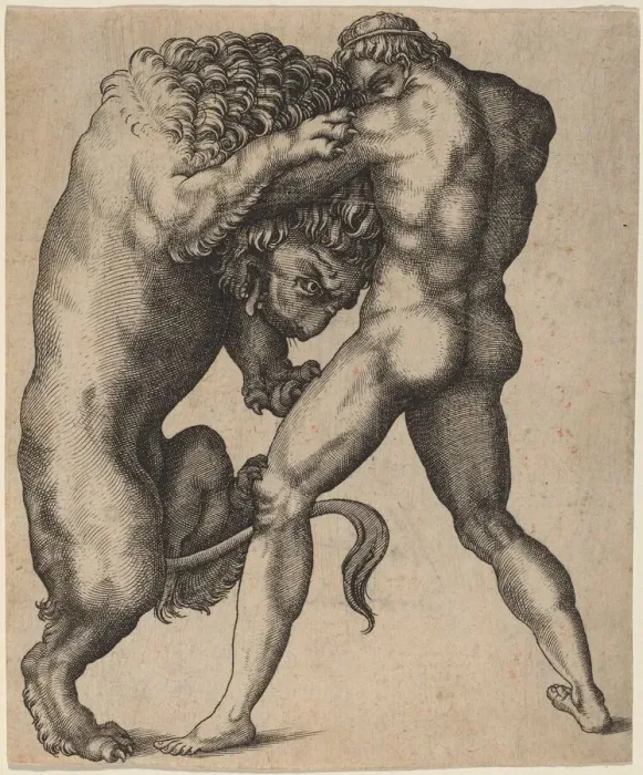 Framed Print : Hercules and the Nemean Lion, c. 1550. Creator: Unknown Framed Print : Hercules and the Nemean Lion, c. 1550. Creator: Unknown
