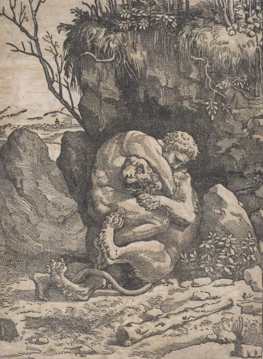 Framed Print : Hercules and the Nemean Lion, ca. 1517-18. Creator: Ugo da Carpi Framed Print : Hercules and the Nemean Lion, ca. 1517-18. Creator: Ugo da Carpi