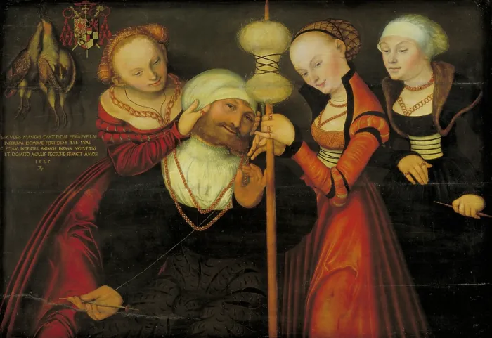 Framed Print : Hercules and Omphale, 1535. Creator: Cranach, Lucas, the Elder (1472-1553) Framed Print : Hercules and Omphale, 1535. Creator: Cranach, Lucas, the Elder (1472-1553)