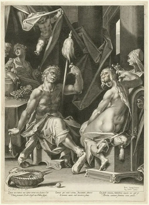 Framed Print : Hercules and Omphale, c. 1600. Creator: Aegidius Sadeler II Framed Print : Hercules and Omphale, c. 1600. Creator: Aegidius Sadeler II