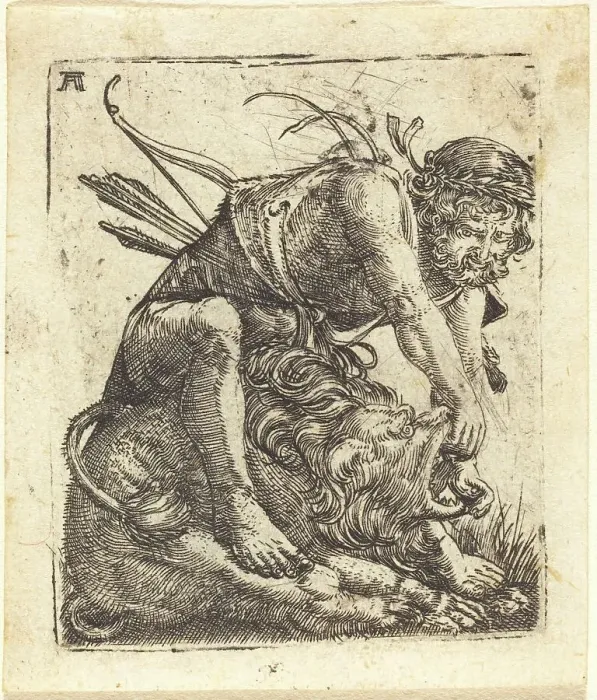 Framed Print : Hercules Overcoming the Nemean Lion, c. 1520 / 1525. Creator: Albrecht Altdorfer Framed Print : Hercules Overcoming the Nemean Lion, c. 1520 / 1525. Creator: Albrecht Altdorfer