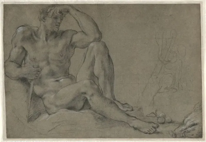 Framed Print : Hercules Resting (recto), 1595-1597. Creator: Annibale Carracci (Italian, c. 1560-1609) Framed Print : Hercules Resting (recto), 1595-1597. Creator: Annibale Carracci (Italian, c. 1560-1609)