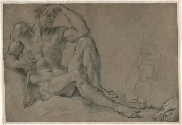 Framed Print : Hercules Resting (recto); Footed Vessel with Handle (verso), 1595-1597 Framed Print : Hercules Resting (recto); Footed Vessel with Handle (verso), 1595-1597
