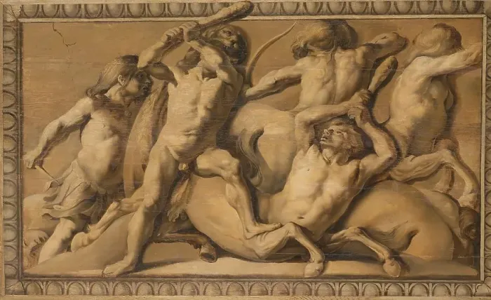 Framed Print : Hercules Slays the Centaurs (Jupiter Defeating the Centaurs), 1645-1650. Creator: Jacob van Campen Framed Print : Hercules Slays the Centaurs (Jupiter Defeating the Centaurs), 1645-1650. Creator: Jacob van Campen