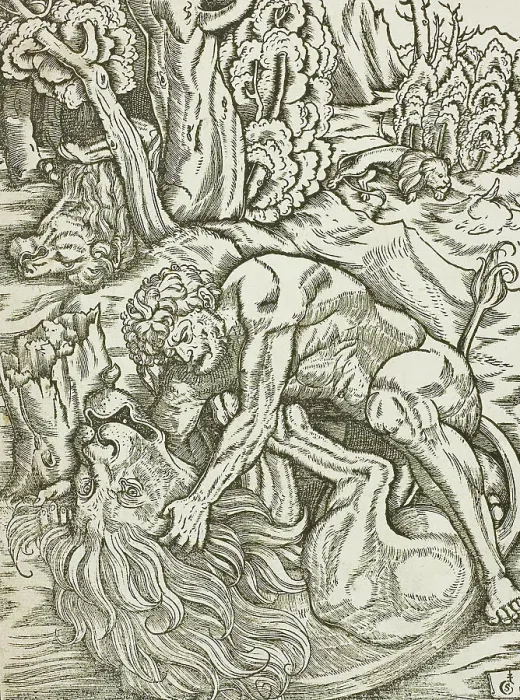 Framed Print : Hercules Strangling the Nemean Lion, from the Labors of Hercules, c. 1528. Creator: Gabriel Salmon Framed Print : Hercules Strangling the Nemean Lion, from the Labors of Hercules, c. 1528. Creator: Gabriel Salmon