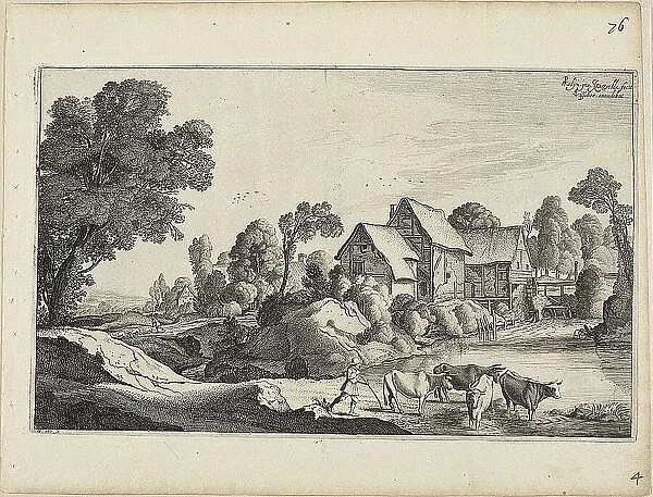 Herd of Cattle at a Ford Near a Watermill, 1646. Creator: Jan van de Velde II