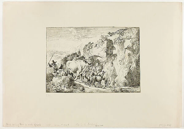 Herd Coming through an Arch of Rock, 1740. Creator: Christian Wilhelm Ernst Dietrich