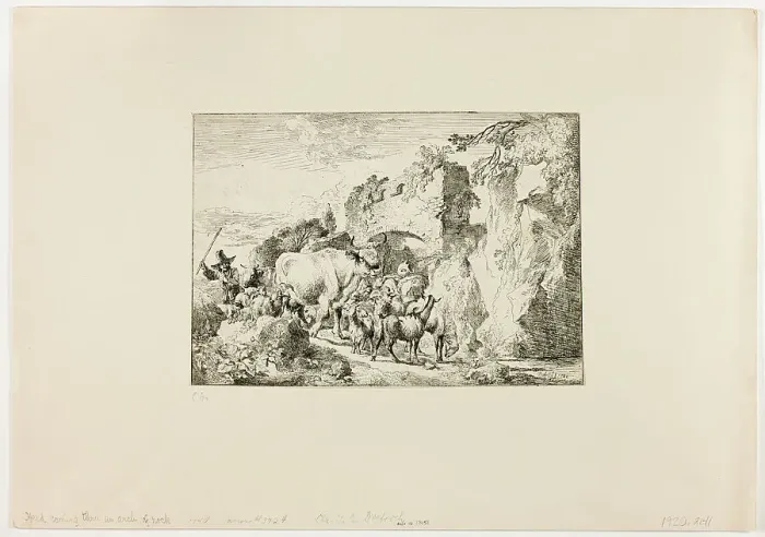 Framed Print : Herd Coming through an Arch of Rock, 1740. Creator: Christian Wilhelm Ernst Dietrich Framed Print : Herd Coming through an Arch of Rock, 1740. Creator: Christian Wilhelm Ernst Dietrich