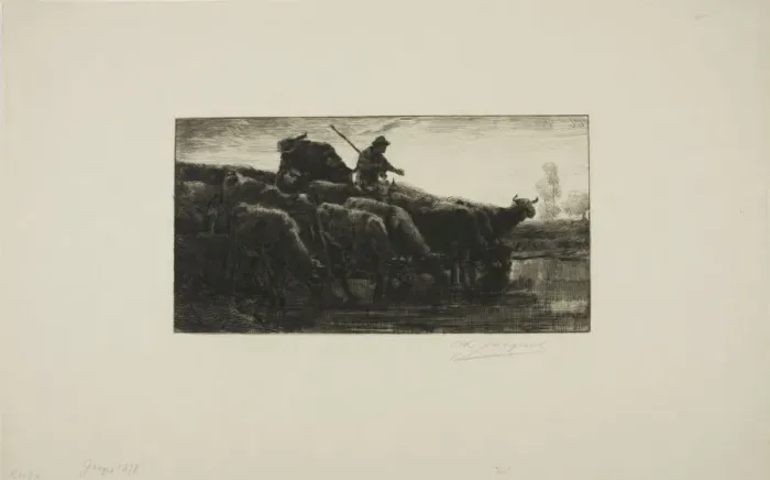 Framed Print : Herd of Cows at the Feeding Trough, n. d. Creator: Charles Emile Jacque Framed Print : Herd of Cows at the Feeding Trough, n. d. Creator: Charles Emile Jacque