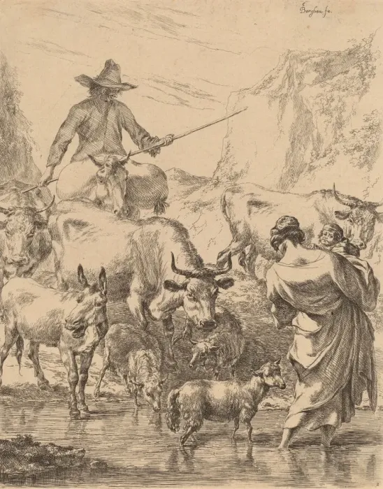 Framed Print : Herd Crossing the Brook. Creator: Nicolaes Berchem Framed Print : Herd Crossing the Brook. Creator: Nicolaes Berchem