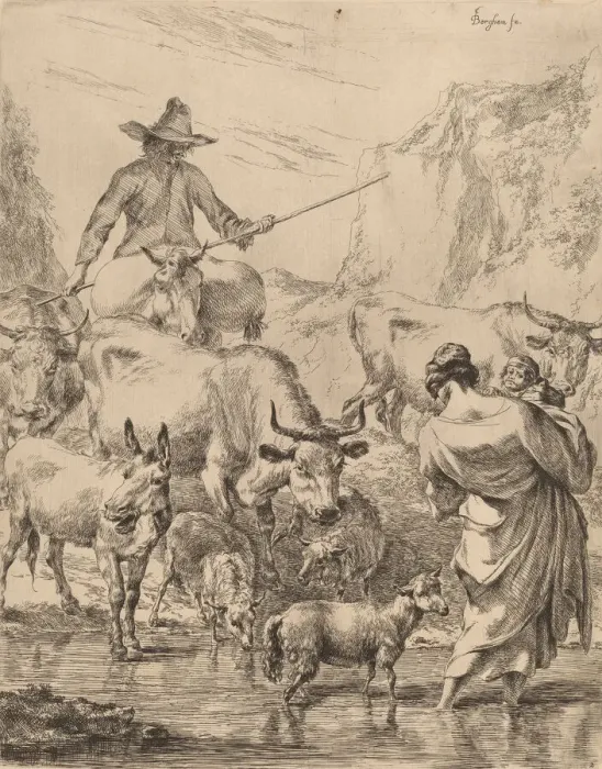 Framed Print : Herd Crossing the Brook. Creator: Nicolaes Berchem Framed Print : Herd Crossing the Brook. Creator: Nicolaes Berchem