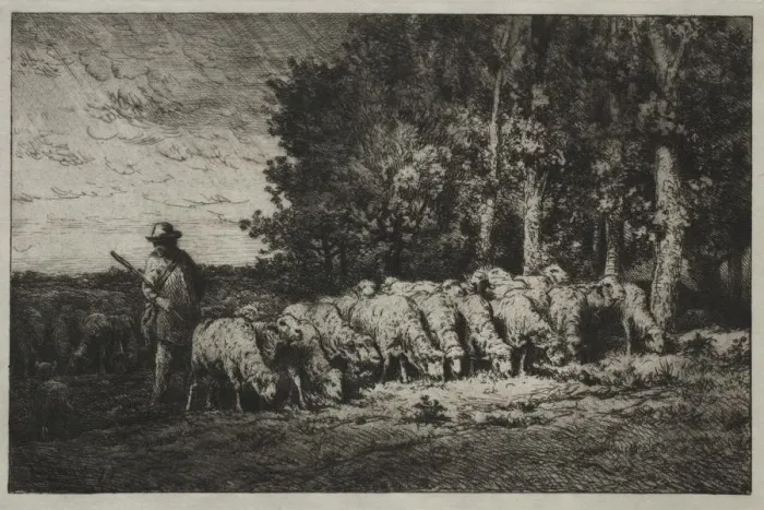 Framed Print : A Herd at the Edge of a Forest, 1880. Creator: Charles-Emile Jacque (French, 1813-1894) Framed Print : A Herd at the Edge of a Forest, 1880. Creator: Charles-Emile Jacque (French, 1813-1894)