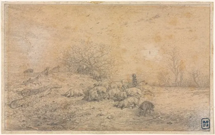 Framed Print : Herd of Pigs, c. 1845. Creator: Charles-Emile Jacque (French, 1813-1894) Framed Print : Herd of Pigs, c. 1845. Creator: Charles-Emile Jacque (French, 1813-1894)