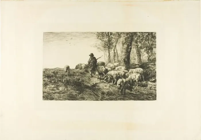 Framed Print : Herd of Pigs with Swineherd, 1878. Creator: Charles Emile Jacque Framed Print : Herd of Pigs with Swineherd, 1878. Creator: Charles Emile Jacque