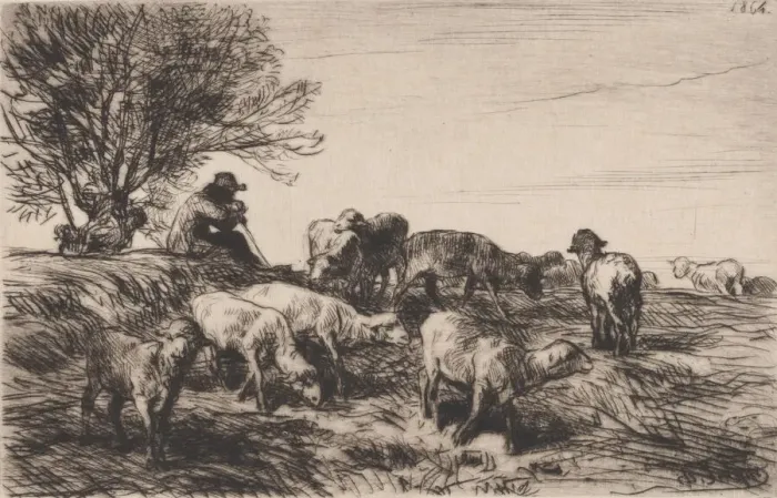 Framed Print : Herd of Sheep, 1864. Creator: Charles Emile Jacque Framed Print : Herd of Sheep, 1864. Creator: Charles Emile Jacque