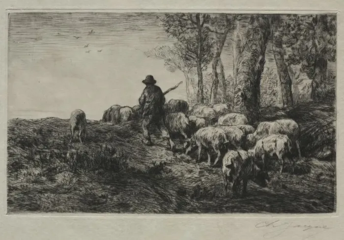 Framed Print : A herd of swine, 1880. Creator: Charles-Emile Jacque (French, 1813-1894) Framed Print : A herd of swine, 1880. Creator: Charles-Emile Jacque (French, 1813-1894)