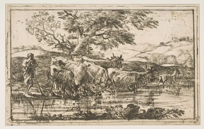 Framed Print : The Herd at the Watering Place, 1635. Creator: Claude Lorrain Framed Print : The Herd at the Watering Place, 1635. Creator: Claude Lorrain