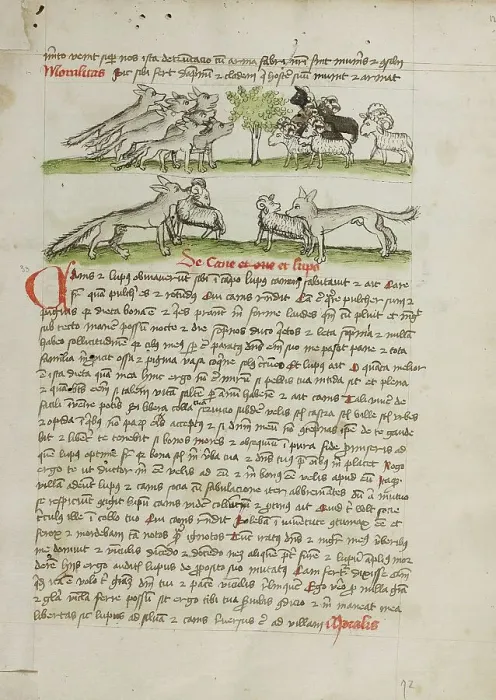 Framed Print : A Herd of Wolves Attacking a Flock of Rams; Fables, third quarter of 15th century. Creator: Unknown Framed Print : A Herd of Wolves Attacking a Flock of Rams; Fables, third quarter of 15th century. Creator: Unknown