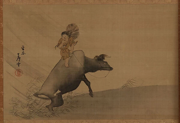 Herdboy on a water-buffalo in a rainstorm, Edo period, late 18th century