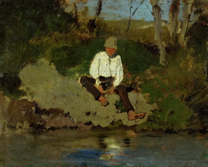 Framed Print : Herdsboy on the Riverbank, 1889-1892. Creator: Ladislav Mednyanszky Framed Print : Herdsboy on the Riverbank, 1889-1892. Creator: Ladislav Mednyanszky