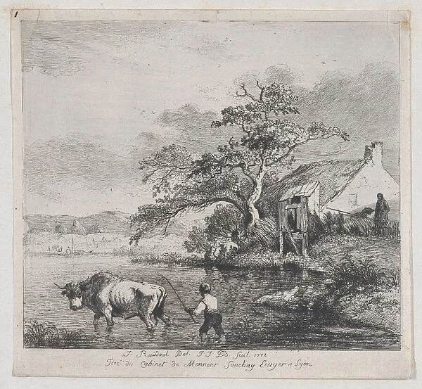 Herdsman and Bull, after Ruisdael, 1772. Creator: Jean-Jacques de Boissieu