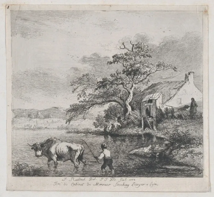 Framed Print : Herdsman and Bull, after Ruisdael, 1772. Creator: Jean-Jacques de Boissieu Framed Print : Herdsman and Bull, after Ruisdael, 1772. Creator: Jean-Jacques de Boissieu